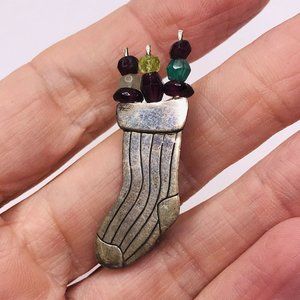 Sterling Silver Christmas Stocking Brooch Beads pin Great Falls Metal Works GFMW